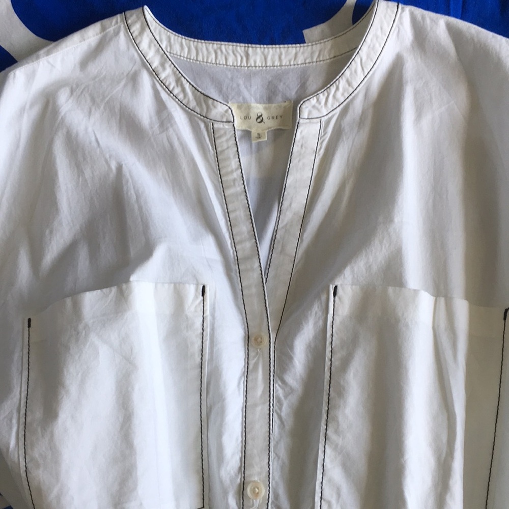 NWOT Lou & Grey White Outline Poplin Shirtdress, Size Small